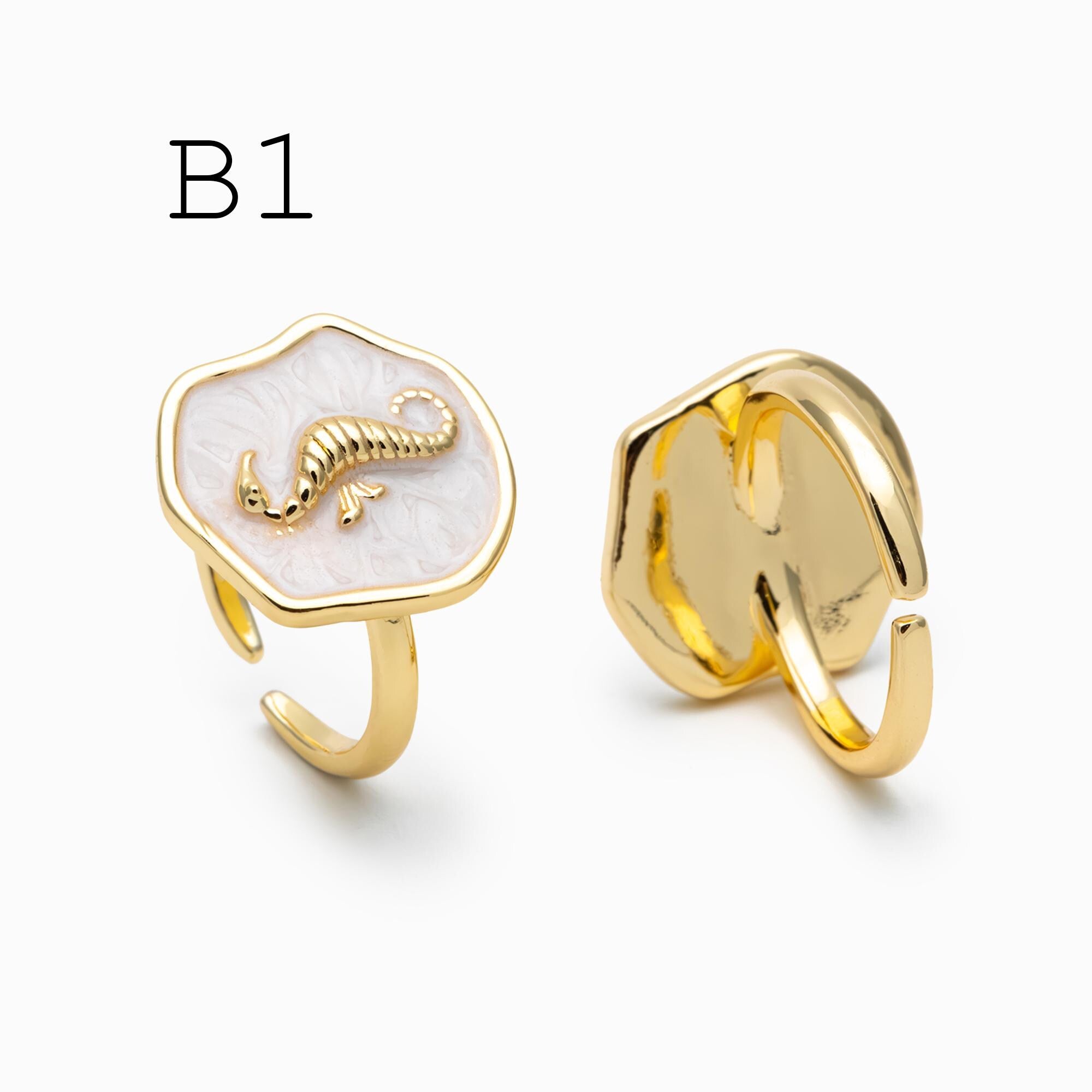 4pcs Gold/ Silver Tone Enamel Ocean Ring, Dainty Rings, Adjustable Ring, Open Band Statement Ring (#GB-4688)